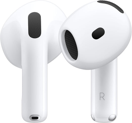 Apple AirPods 4 Wireless Earbuds, Bluetooth Headphones, Personalised Spatial Audio, Sweat and Water Resistant, USB-C Charging Case, H2 Chip, Up to 24 Hours of Battery Life, Effortless Setup for iPhone