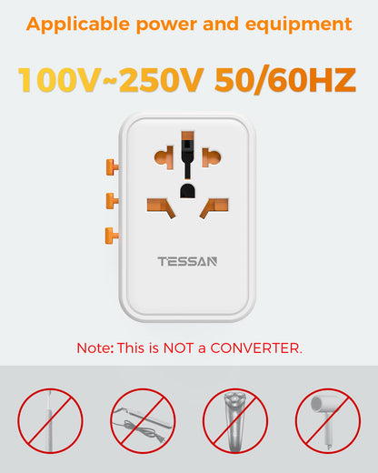 TESSAN Universal Travel Adapter Worldwide with 2 USB C and 2 USB A Ports