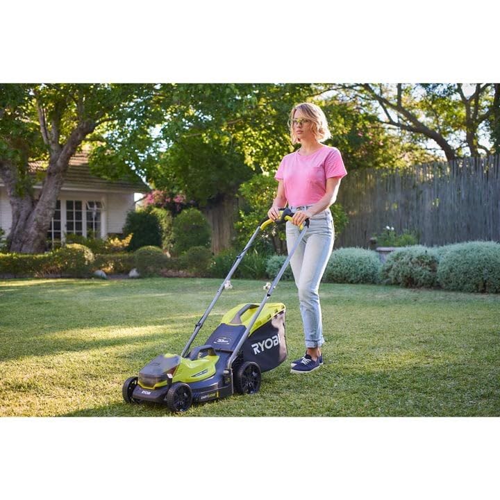Ryobi 18V ONE+ Cordless Lawnmower and Grass Trimmer Kit (1 x 4.0Ah), Green