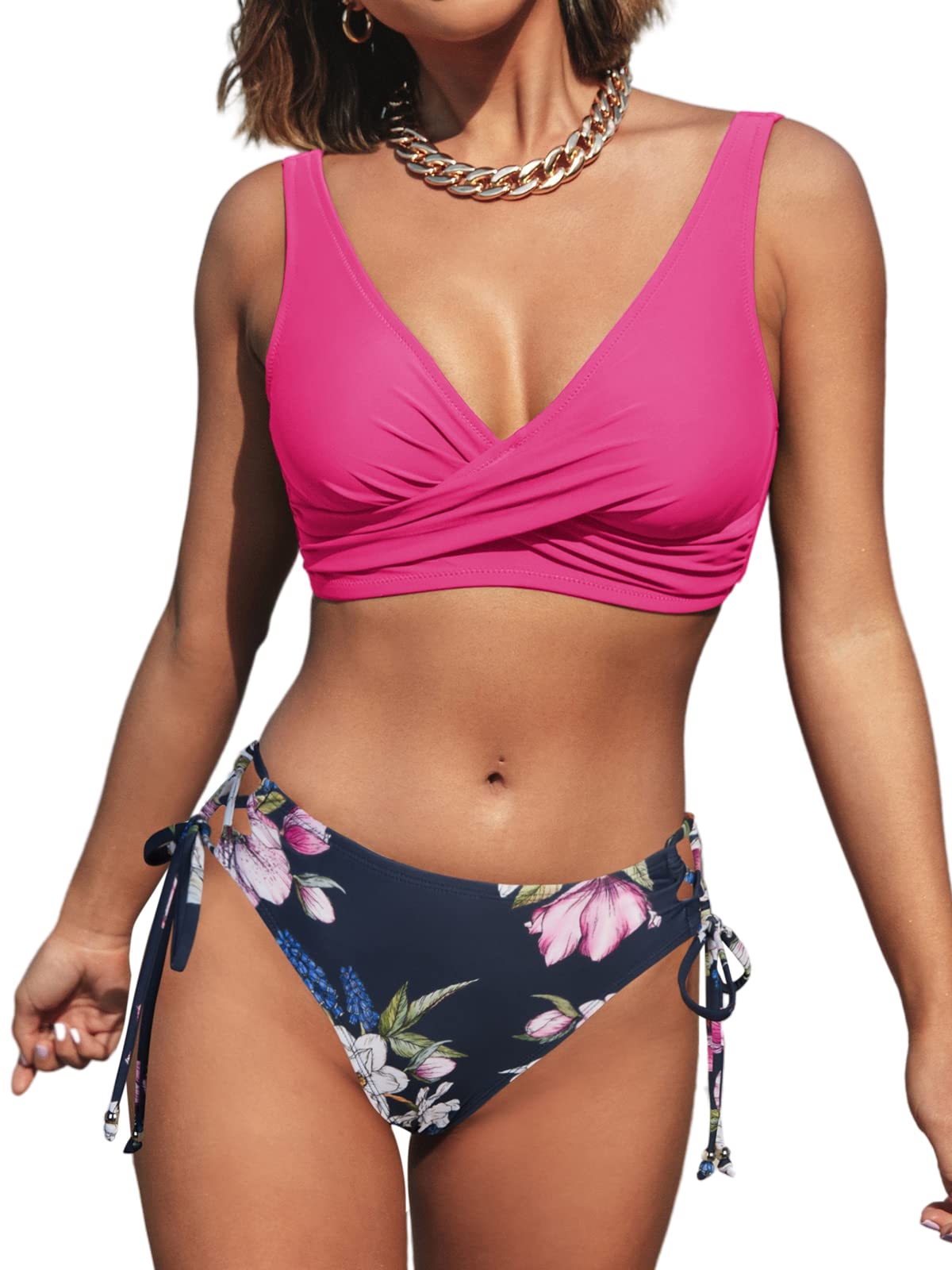 CUPSHE Women's Bikini Set Twist Front Tie Side Bikini Swimsuit Two Piece