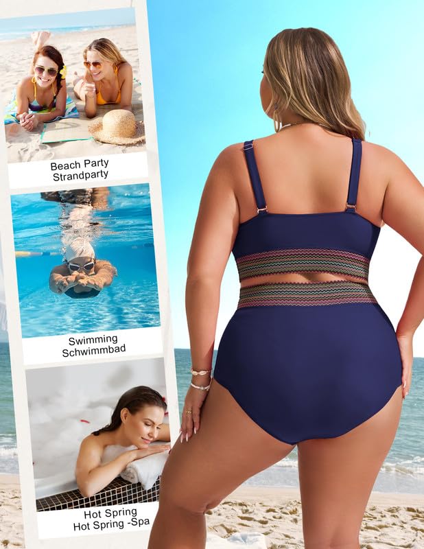 Women's Plus Size Bikini Set Tummy Control Swimwear Twist Cross Push Up Bikini Top and High Waist Bikini Bottoms Soft Swimming Costume Curvy Swimsuits with Adjustable Shoulder Straps