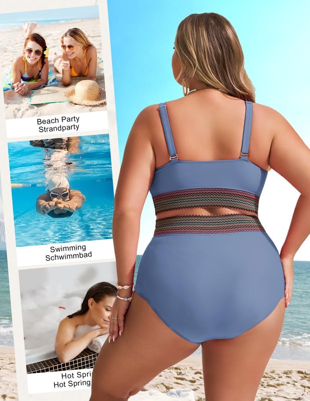 Women's Plus Size Bikini Set Tummy Control Swimwear Twist Cross Push Up Bikini Top and High Waist Bikini Bottoms Soft Swimming Costume Curvy Swimsuits with Adjustable Shoulder Straps