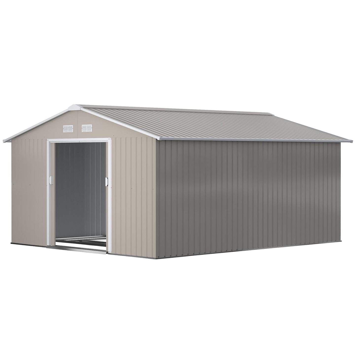 Outsunny 9 x 6ft Metal Garden Shed, Outdoor Storage Tool House with Ventilation Slots, Foundation Kit and Lockable Double Doors, Brown