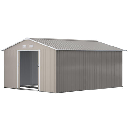 Outsunny 9 x 6ft Metal Garden Shed, Outdoor Storage Tool House with Ventilation Slots, Foundation Kit and Lockable Double Doors, Brown