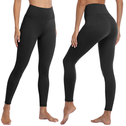 FOTOCITI Gym Leggings for Women with Pockets Black High Waisted Leggings Soft Elastic Opaque Tummy Control Slim Trousers Sports Workout Running Yoga Pants