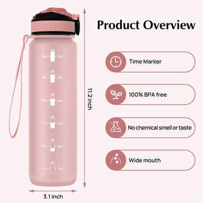 EYQ Water Bottle 1L / 500ML, 16oz / 32oz Leak-Proof Motivational Sports Drinks Bottle with Time Marker, Tritan BPA-Free, Drinking Waterbottles for Fitness, School, Gym, Outdoor Sports
