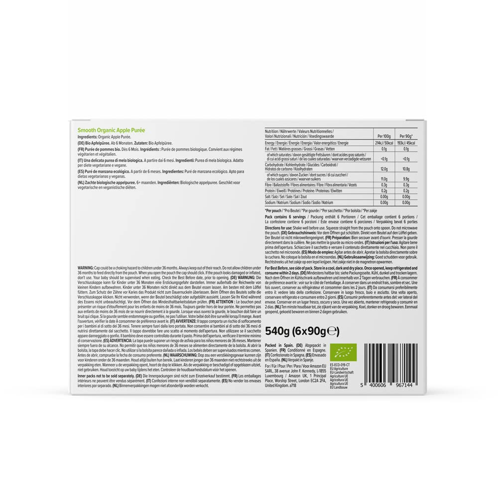 Amazon Brand - Mama Bear Fruit Pouch, Organic Apple, Banana and Strawberry Purée, vegetarian, 90 g (Pack of 6)