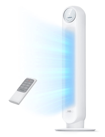 Dreo 28dB Silent Tower Fan, 25ft/s Velocity Electric Cooling Fan with Remote Control 90° Oscillating 4 Speeds 4 Modes 8H Timer LED Display, Quiet Standing Bladeless Floor Fans for Bedroom, Nomad One