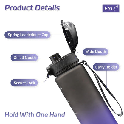 EYQ Water Bottle 1L / 500ML, 16oz / 32oz Leak-Proof Motivational Sports Drinks Bottle with Time Marker, Tritan BPA-Free, Drinking Waterbottles for Fitness, School, Gym, Outdoor Sports