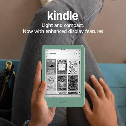 Amazon Kindle (16 GB) – Lightest and most compact Kindle with glare-free display, faster page turns, adjustable front light and long battery life – Without Ads – Matcha