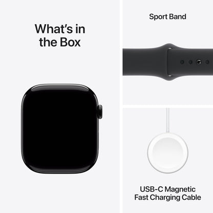 Apple Watch Series 10 GPS 42 mm Smartwatch with Jet Black Aluminium Case with Black Sport Band - S/M. Fitness Tracker, ECG App, Always-On Retina Display, Water Resistant