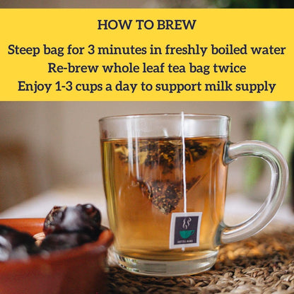 HOTTEA MAMA | Milk’s Up | Breastfeeding & Lactation Support Tea | Organic Fenugreek & Fennel | Caffeine-Free | Herbal Tea | 14 Whole Leaf Biodegradable Bags - Makes 28 Cups