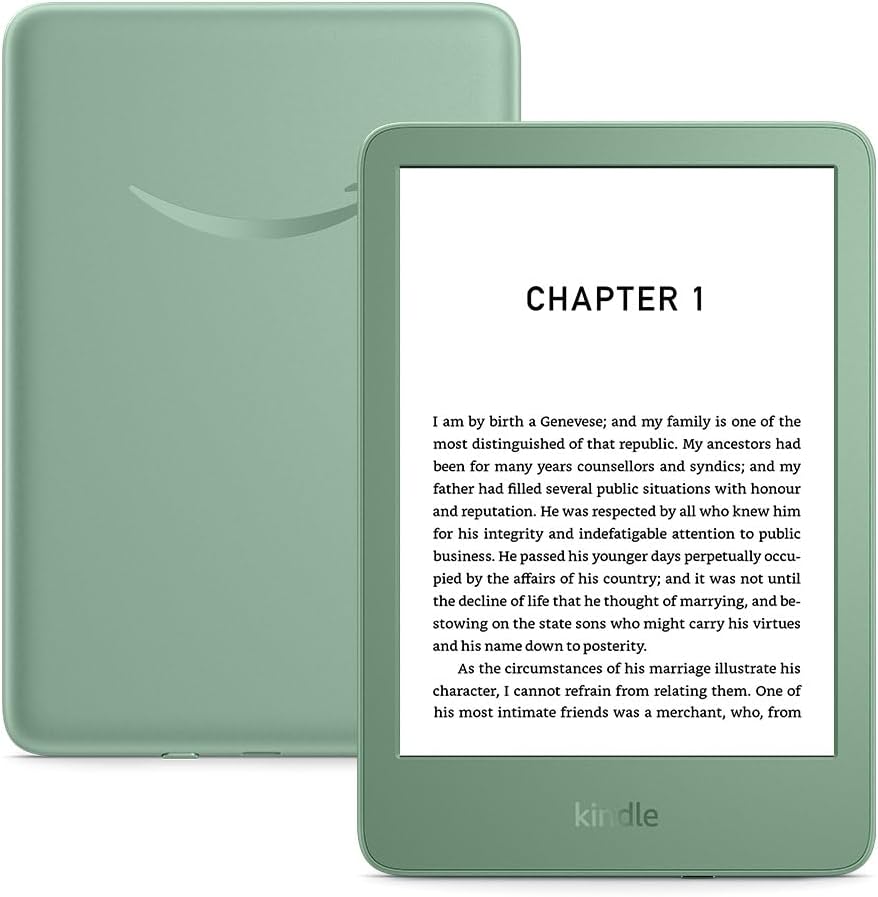 Amazon Kindle (16 GB) – Lightest and most compact Kindle with glare-free display, faster page turns, adjustable front light and long battery life – Without Ads – Matcha