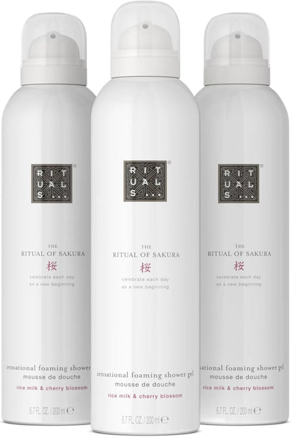 RITUALS Shower Foam The Ritual of Sakura, value pack - Gel with Cherry Blossom and Rice Milk, Sensational Foaming Gel - 3 x 200ml