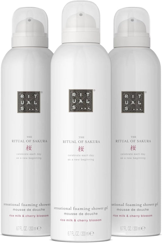 RITUALS Shower Foam The Ritual of Sakura, value pack - Gel with Cherry Blossom and Rice Milk, Sensational Foaming Gel - 3 x 200ml