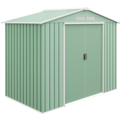 Outsunny 9 x 6ft Metal Garden Shed, Outdoor Storage Tool House with Ventilation Slots, Foundation Kit and Lockable Double Doors, Brown