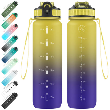 EYQ Water Bottle 1L / 500ML, 16oz / 32oz Leak-Proof Motivational Sports Drinks Bottle with Time Marker, Tritan BPA-Free, Drinking Waterbottles for Fitness, School, Gym, Outdoor Sports