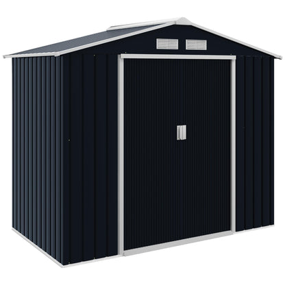 Outsunny 9 x 6ft Metal Garden Shed, Outdoor Storage Tool House with Ventilation Slots, Foundation Kit and Lockable Double Doors, Brown