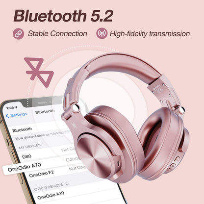 OneOdio A70 Bluetooth Headphones Over Ear, 72 Hrs Playtime, Monitor Level Stereo Sound Quality, Foldable Wireless＆Wired DJ Headphone, Professional Studio Headphones for DJ/TV/PC/Phone