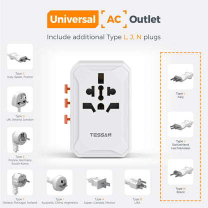 TESSAN Universal Travel Adapter Worldwide with 2 USB C and 2 USB A Ports