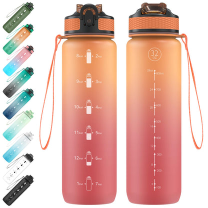 EYQ Water Bottle 1L / 500ML, 16oz / 32oz Leak-Proof Motivational Sports Drinks Bottle with Time Marker, Tritan BPA-Free, Drinking Waterbottles for Fitness, School, Gym, Outdoor Sports
