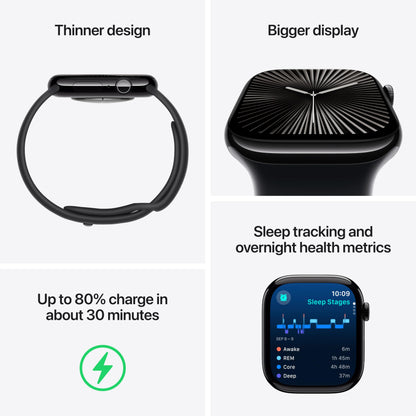 Apple Watch Series 10 GPS 42 mm Smartwatch with Jet Black Aluminium Case with Black Sport Band - S/M. Fitness Tracker, ECG App, Always-On Retina Display, Water Resistant