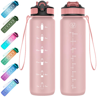 EYQ Water Bottle 1L / 500ML, 16oz / 32oz Leak-Proof Motivational Sports Drinks Bottle with Time Marker, Tritan BPA-Free, Drinking Waterbottles for Fitness, School, Gym, Outdoor Sports