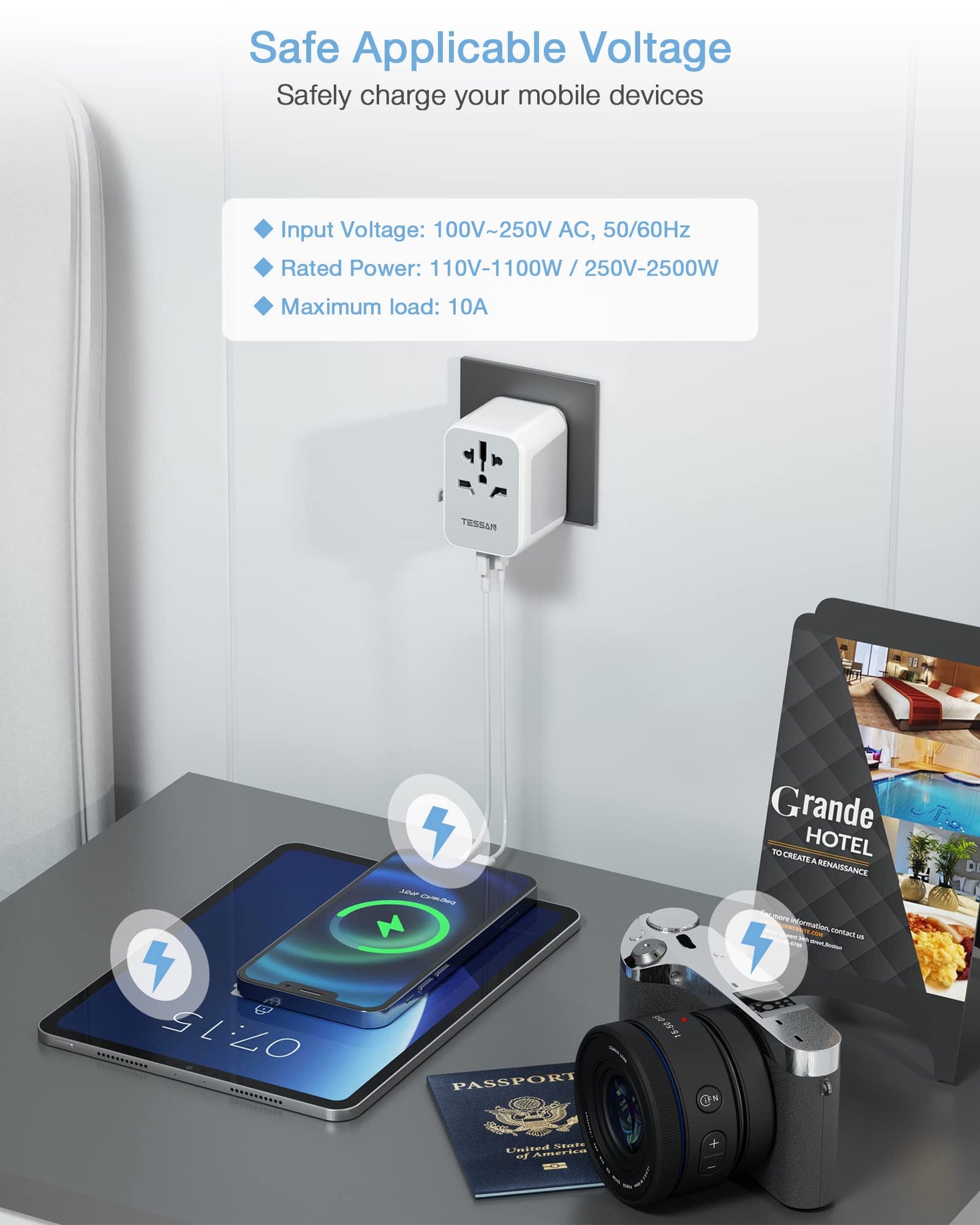 TESSAN Universal Travel Adapter Worldwide with 2 USB C and 2 USB A Ports