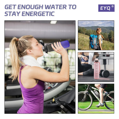 EYQ Water Bottle 1L / 500ML, 16oz / 32oz Leak-Proof Motivational Sports Drinks Bottle with Time Marker, Tritan BPA-Free, Drinking Waterbottles for Fitness, School, Gym, Outdoor Sports