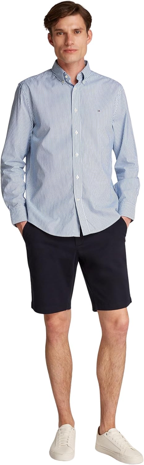 Tommy Hilfiger Men’s Flex Poplin Classic Regular Fit Shirt, Multicolor (Wedge Blue/Optic White), M