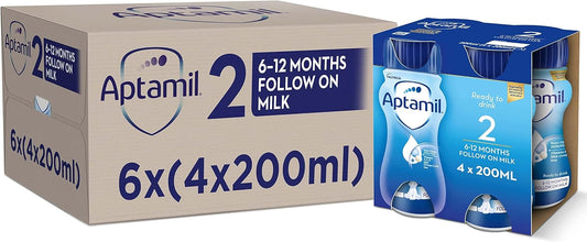 Aptamil 2 Follow On Baby Milk Ready To Use Liquid Formula, 6-12 Months, 200 Ml, (Pack Of 24)