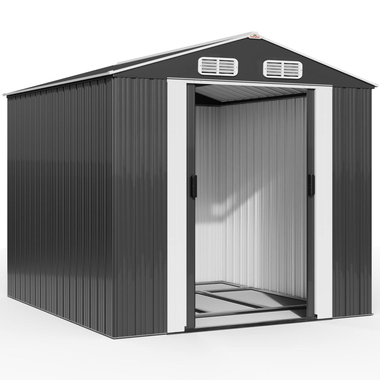 XXXL 8x10' Metal Tool Shed With Foundation | 8m² 15m² | Apex Roof | 312x257x178cm | Sliding Door | Galvanised Steel Garden Equipment Bike Log Storage | Green