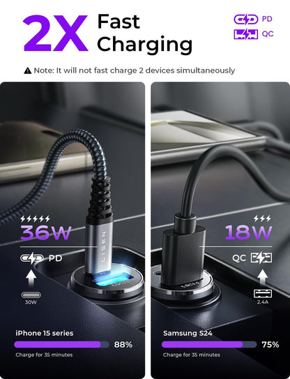 LISEN Car Charger Adapter USB C 54W 12V USB Socket