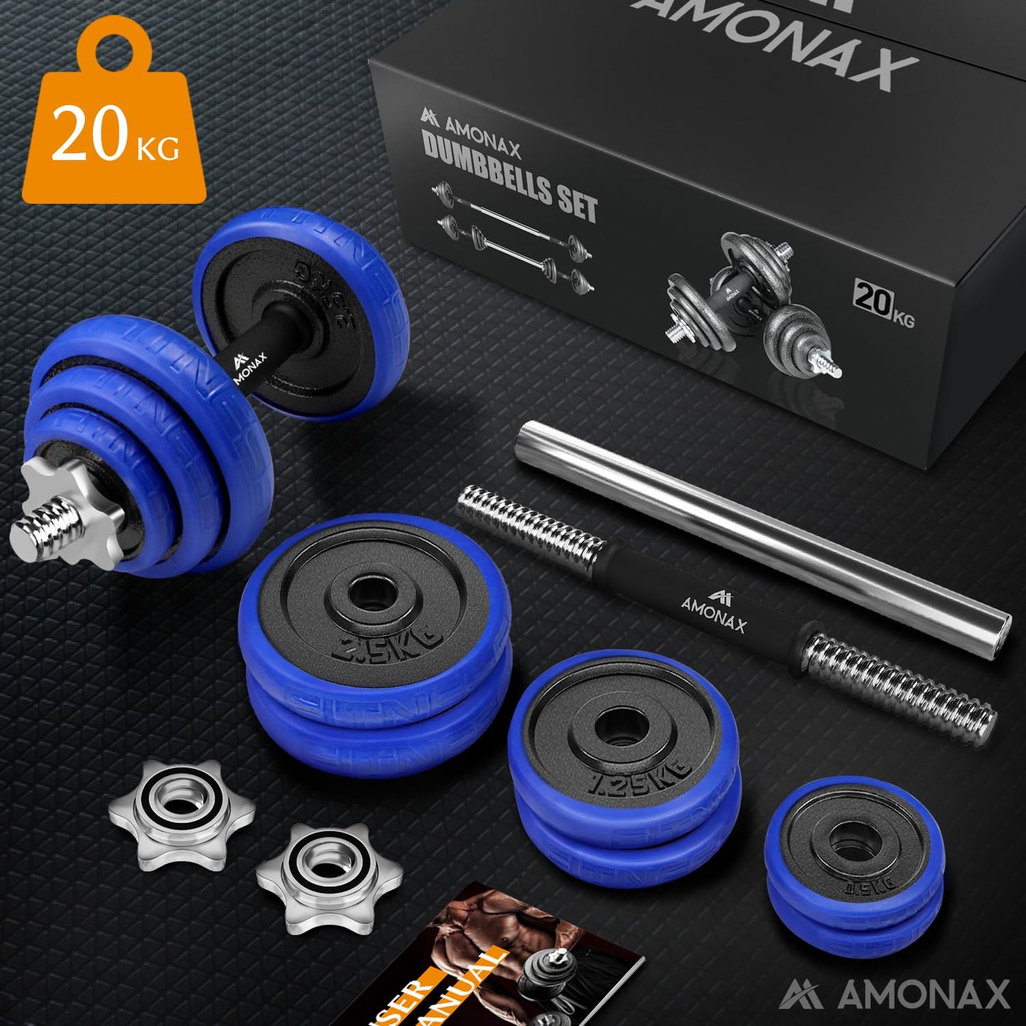Amonax 20kg 30kg Cast Iron Adjustable Dumbbells