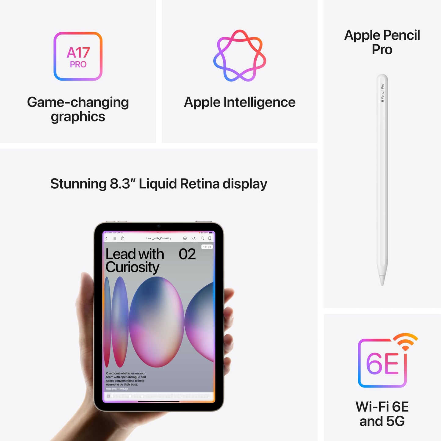 Apple iPad mini (A17 Pro): Apple Intelligence, 8.3-inch Liquid Retina Display, 128GB, Wi-Fi 6E, 12MP Front/12MP Back Camera, Touch ID, All-Day Battery Life — Purple