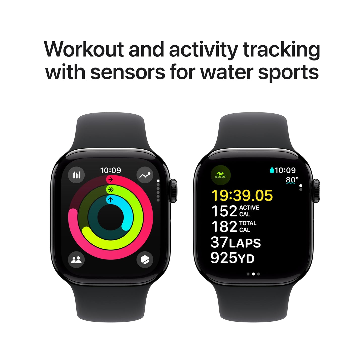 Apple Watch Series 10 GPS 42 mm Smartwatch with Jet Black Aluminium Case with Black Sport Band - S/M. Fitness Tracker, ECG App, Always-On Retina Display, Water Resistant