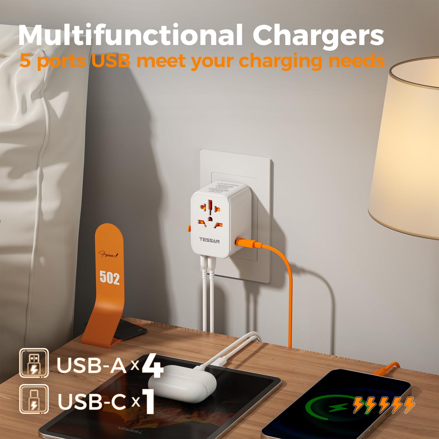 TESSAN Universal Travel Adapter Worldwide with 2 USB C and 2 USB A Ports