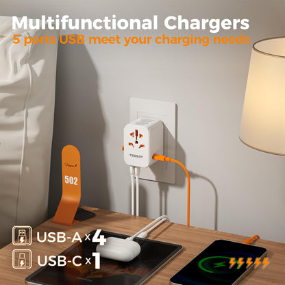 TESSAN Universal Travel Adapter Worldwide with 2 USB C and 2 USB A Ports
