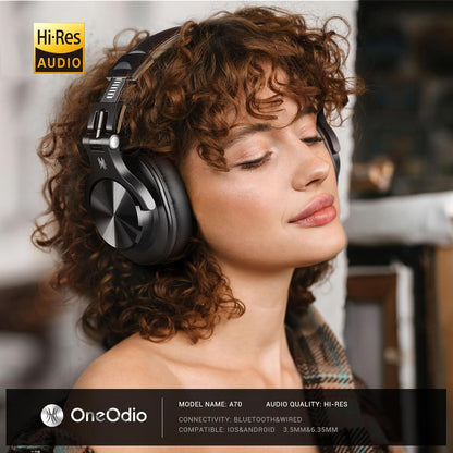 OneOdio A70 Bluetooth Headphones Over Ear, 72 Hrs Playtime, Monitor Level Stereo Sound Quality, Foldable Wireless＆Wired DJ Headphone, Professional Studio Headphones for DJ/TV/PC/Phone