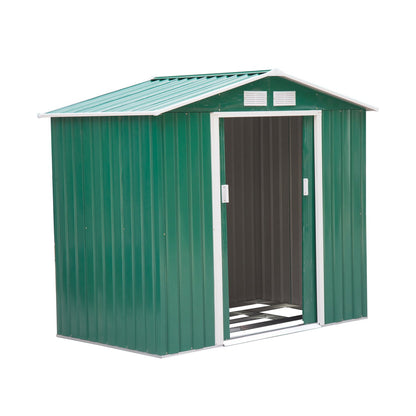 Outsunny 9 x 6ft Metal Garden Shed, Outdoor Storage Tool House with Ventilation Slots, Foundation Kit and Lockable Double Doors, Brown