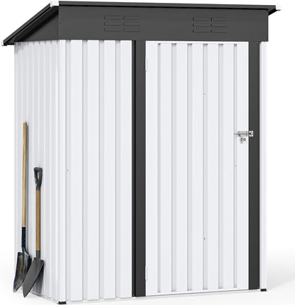 YITAHOME 5x3ft Outdoor Storage Shed, Weatherproof Tool Shed w/Locking Entry & Ventilation for Grass Cutter, Bike, Equipment, Courtyard, Garden (White)