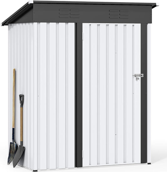 YITAHOME 5x3ft Outdoor Storage Shed, Weatherproof Tool Shed w/Locking Entry & Ventilation for Grass Cutter, Bike, Equipment, Courtyard, Garden (White)