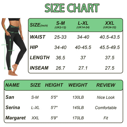 FOTOCITI Gym Leggings for Women with Pockets Black High Waisted Leggings Soft Elastic Opaque Tummy Control Slim Trousers Sports Workout Running Yoga Pants