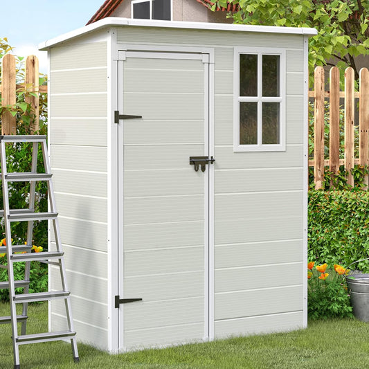 UDPATIO Outdoor Resin Storage Shed 6x4.5 FT, Plastic Garden Shed for Bike, Garbage Can, Tool, Outside Sheds & Outdoor Storage Storage Box with Lockable Door for Backyard, Patio, Lawn, Grey & White