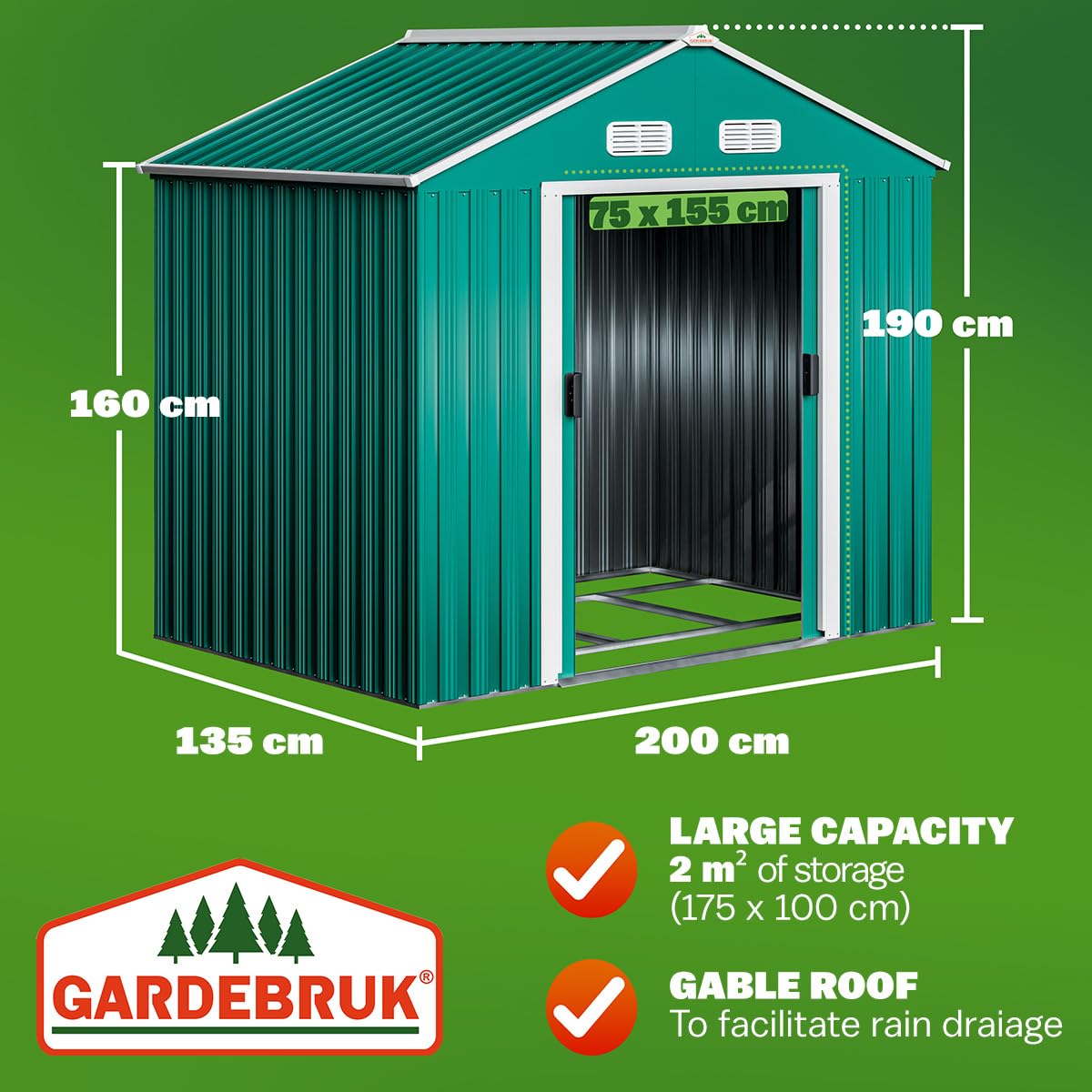 XXXL 8x10' Metal Tool Shed With Foundation | 8m² 15m² | Apex Roof | 312x257x178cm | Sliding Door | Galvanised Steel Garden Equipment Bike Log Storage | Green