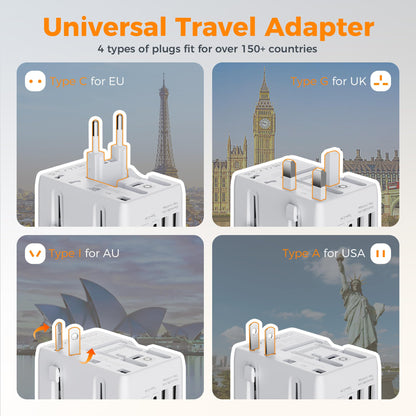 TESSAN Universal Travel Adapter Worldwide with 2 USB C and 2 USB A Ports