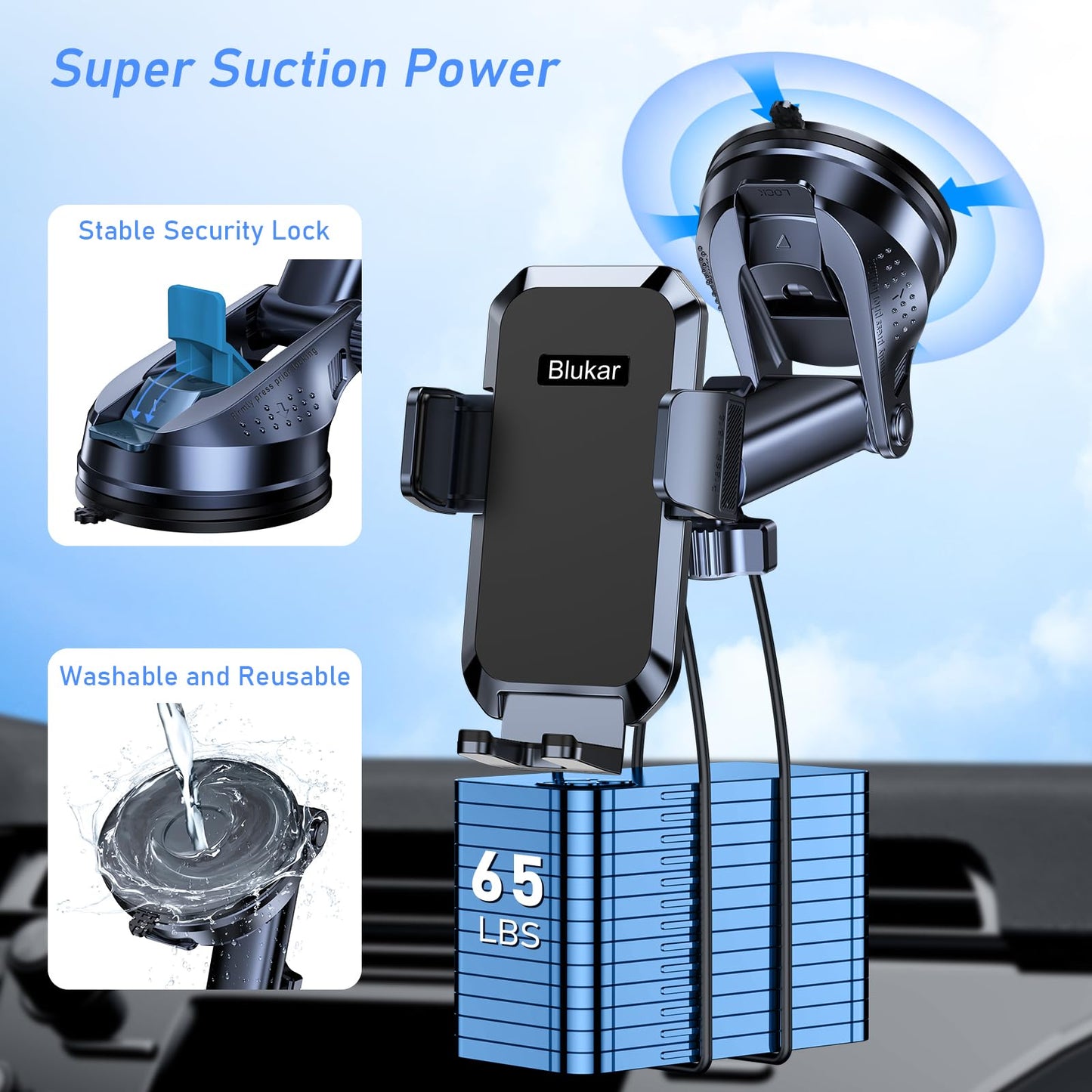 Blukar Car Phone Holder, Adjustable Car Phone Mount 360°
