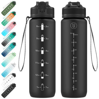 EYQ Water Bottle 1L / 500ML, 16oz / 32oz Leak-Proof Motivational Sports Drinks Bottle with Time Marker, Tritan BPA-Free, Drinking Waterbottles for Fitness, School, Gym, Outdoor Sports