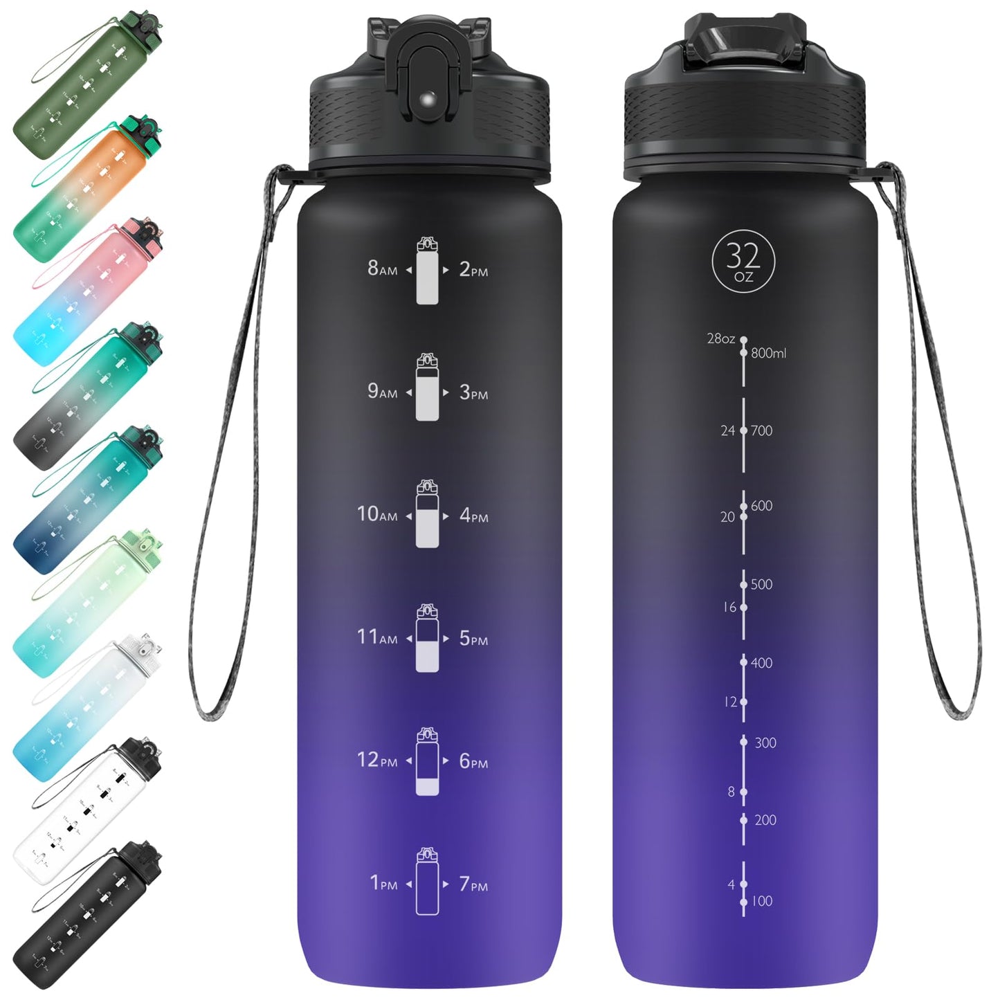 EYQ Water Bottle 1L / 500ML, 16oz / 32oz Leak-Proof Motivational Sports Drinks Bottle with Time Marker, Tritan BPA-Free, Drinking Waterbottles for Fitness, School, Gym, Outdoor Sports