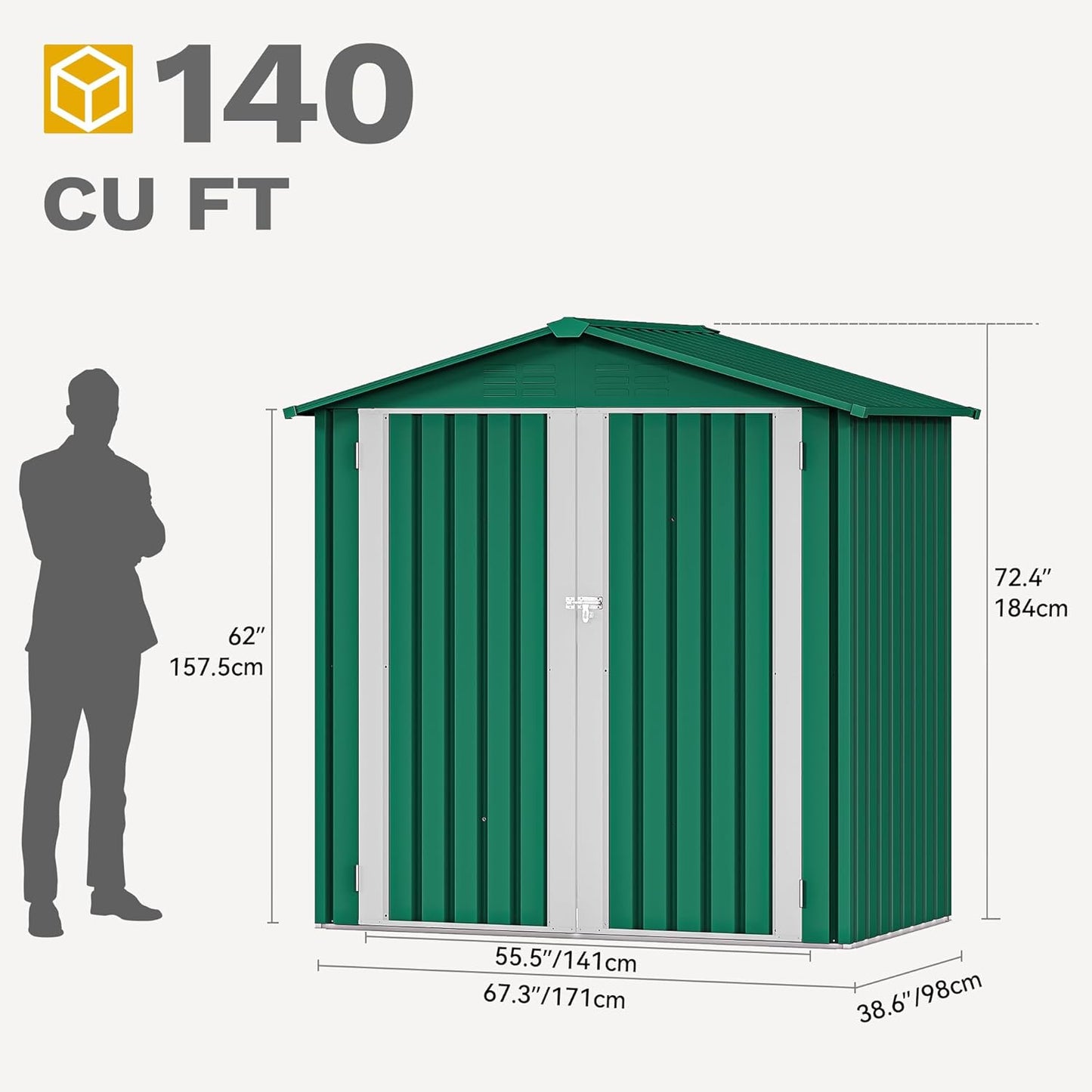 YITAHOME 6x4ft Metal Outdoor Storage Shed, Large Heavy Duty Tool Sheds with Lockable Doors & Air Vent for Backyard Patio Lawn to Store Bikes, Tools, Lawnmowers,Green